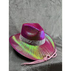Hot Pink Holographic Cowboy Hat for Women, Shiny Cowgirl Costume, Party Bridal